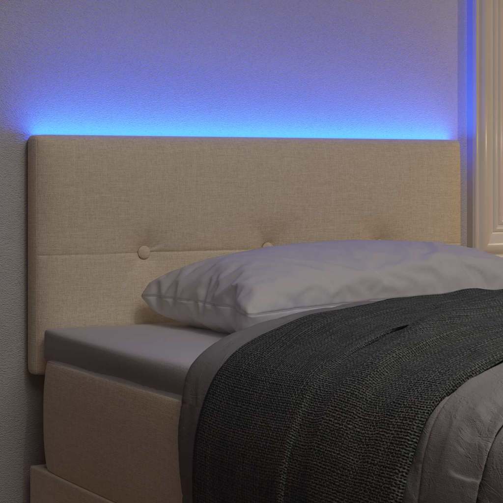 LED sengegavl med LED-lysstrimler Creme 100 cm Stof