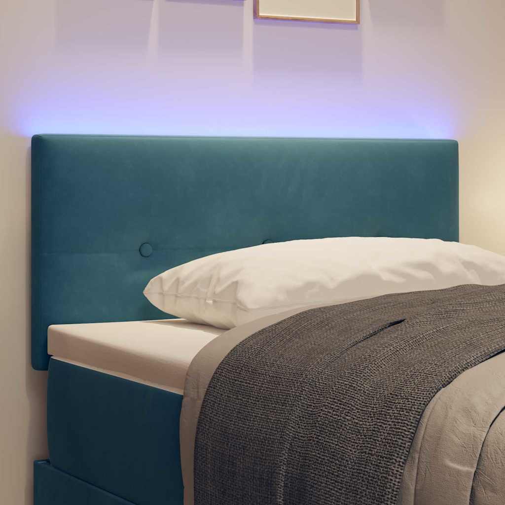 LED sengegavl med LED-lysstrimler Blå 100 cm Fløjl