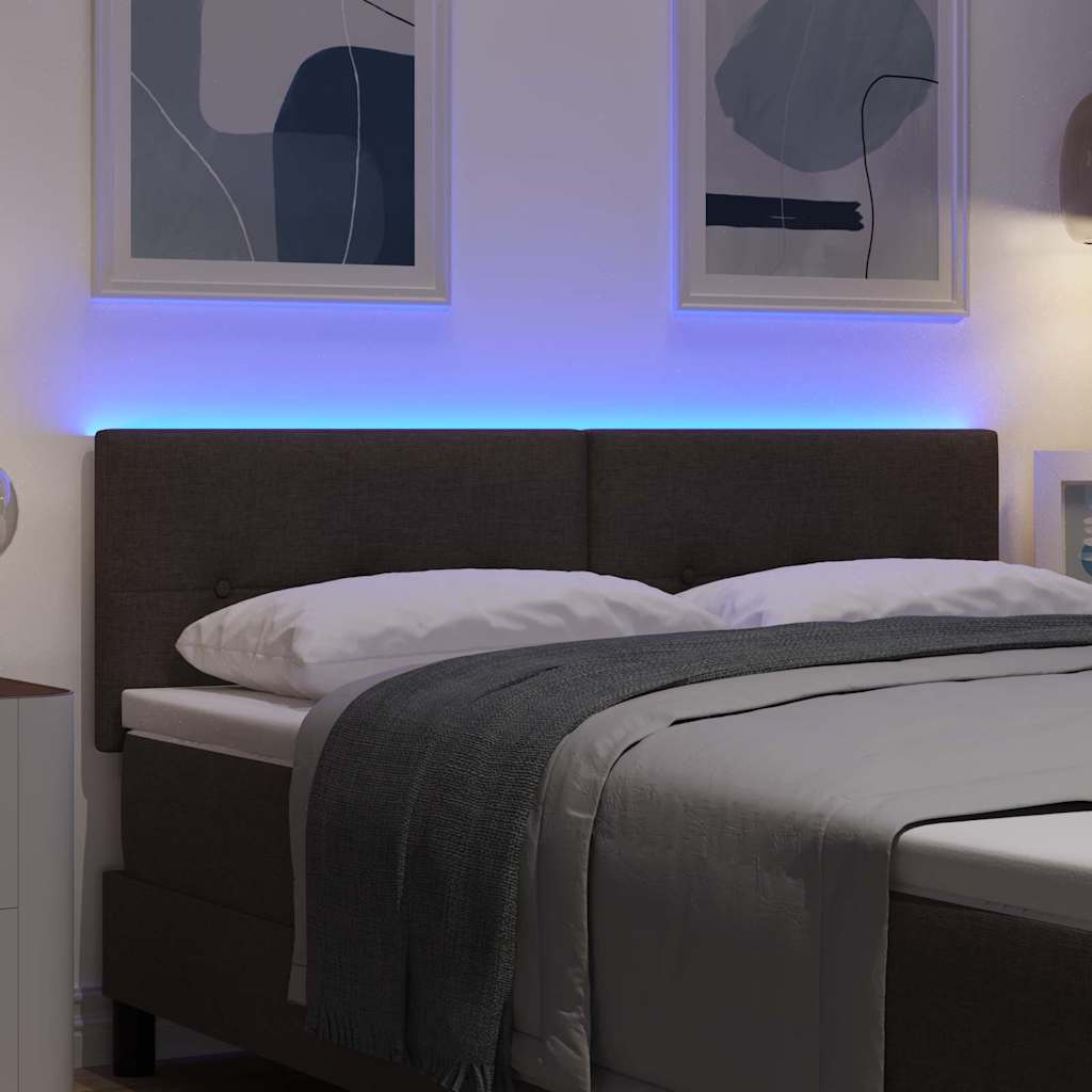 LED sengegavl med LED-lysstrimler Mørk Brun 144 cm Stof