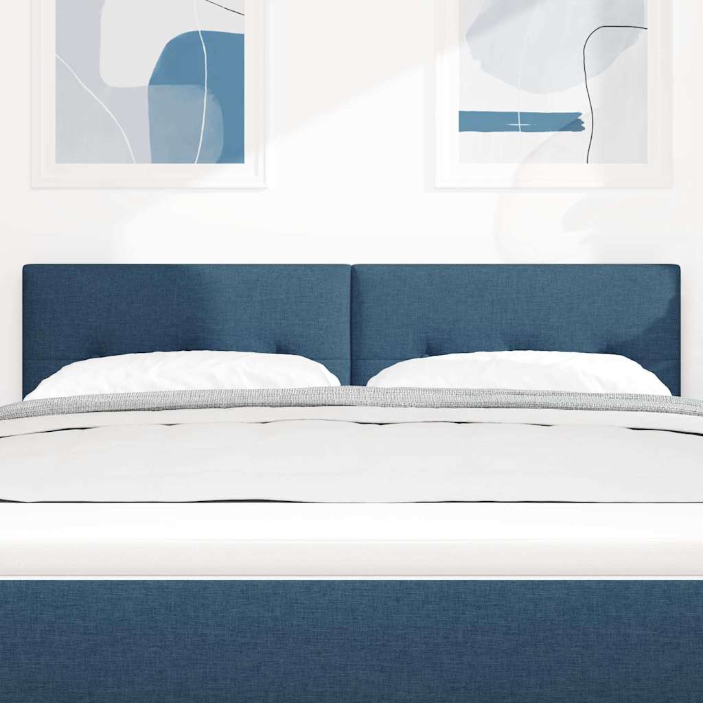 LED sengegavl med LED-lysstrimler Blå 144 cm Stof