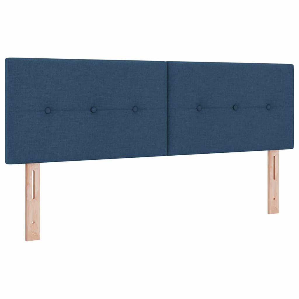 LED sengegavl med LED-lysstrimler Blå 144 cm Stof