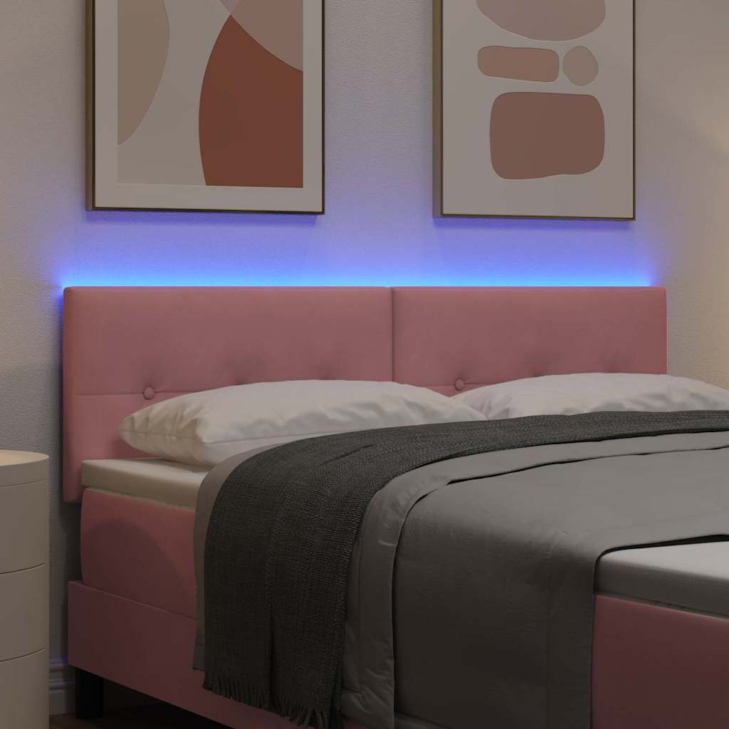 LED sengegavl med LED-lysstrimler Lyserød 144 cm Fløjl