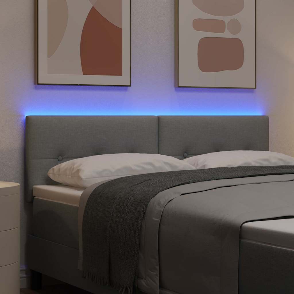 LED sengegavl med LED-lysstrimler Lysegrå 160 cm Stof