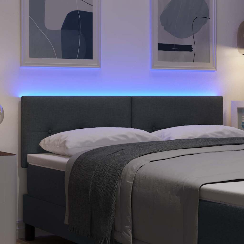 LED sengegavl med LED-lysstrimler Mørkegrå 160 cm Stof