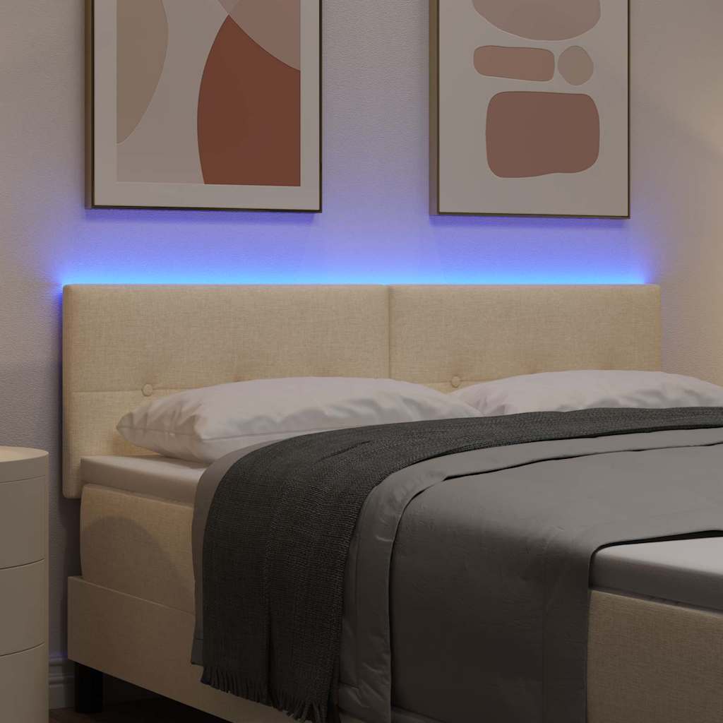 LED sengegavl med LED-lysstrimler Creme 160 cm Stof