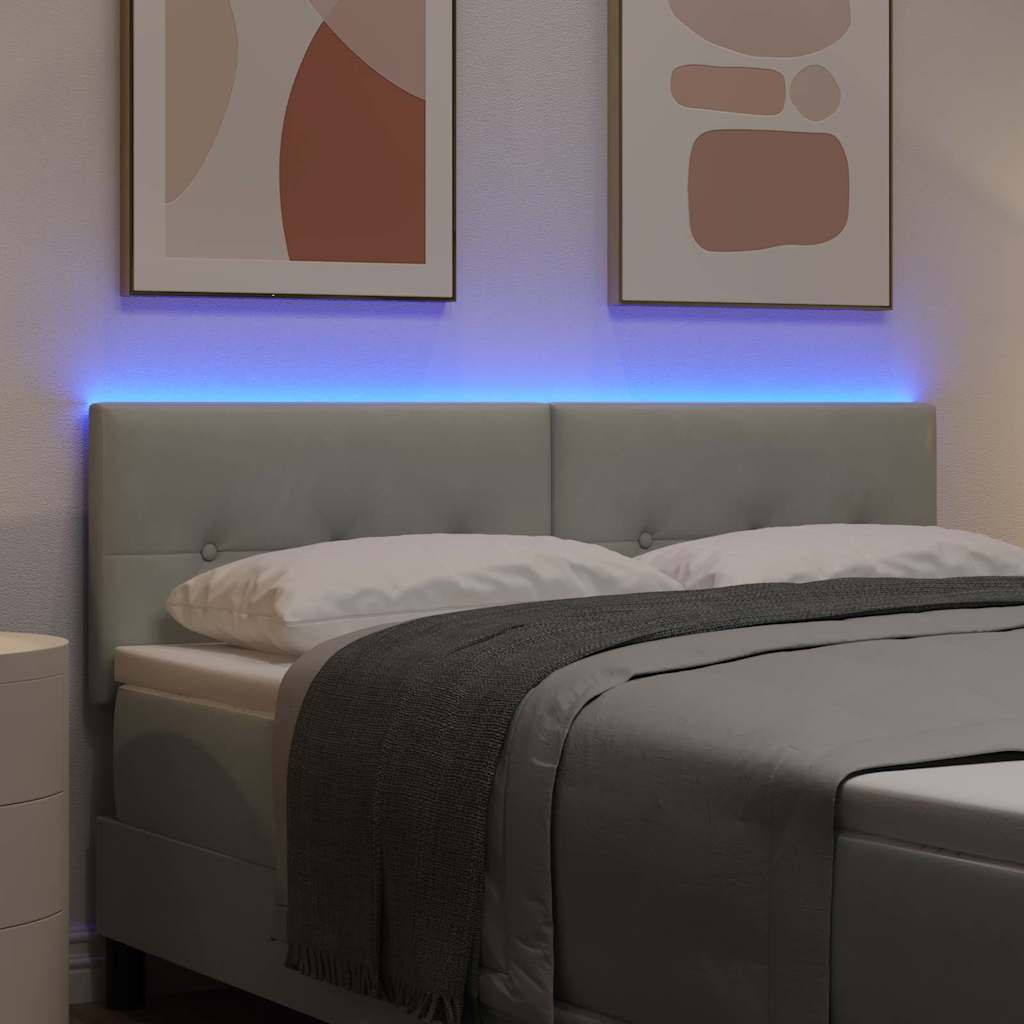LED sengegavl med LED-lysstrimler Lysegrå 160 cm Fløjl