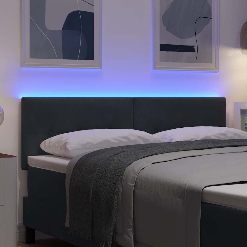 LED sengegavl med LED-lysstrimler Grå 160 cm Fløjl