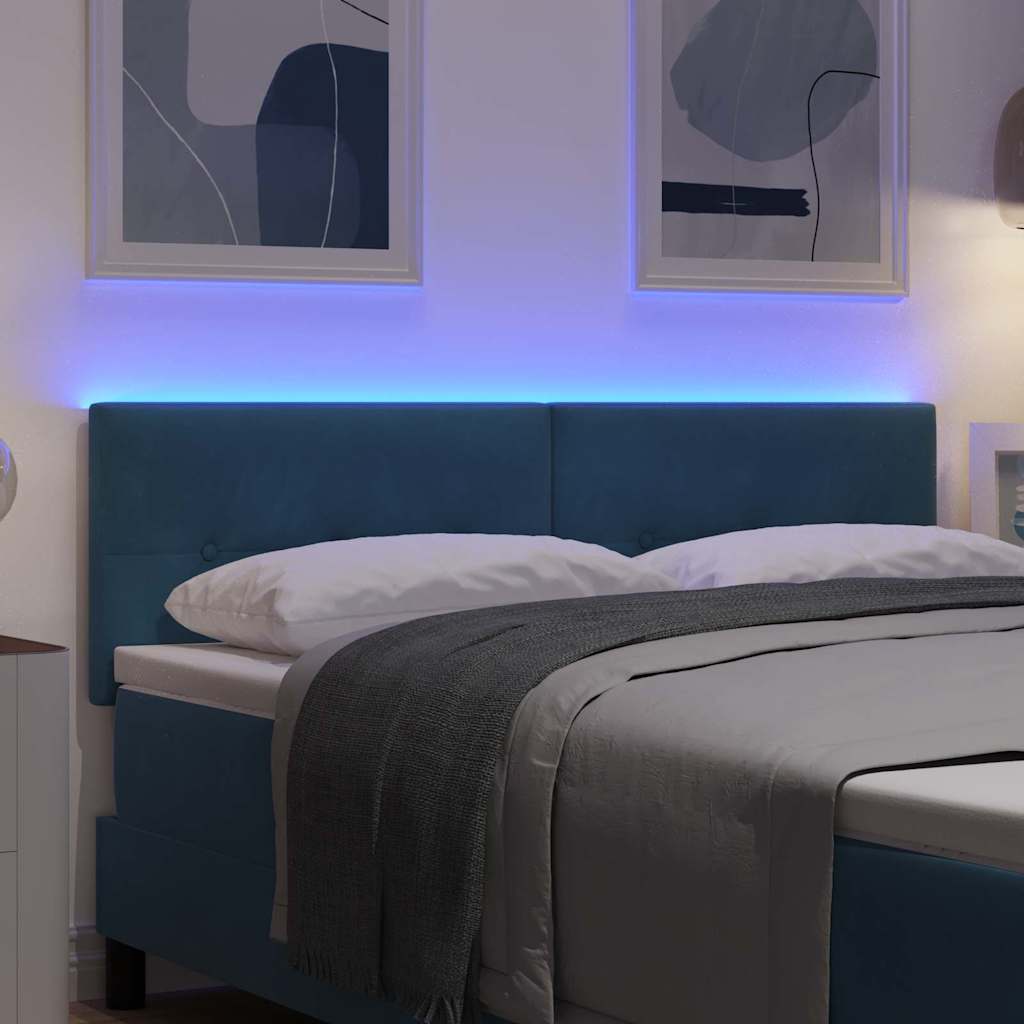 LED sengegavl med LED-lysstrimler Blå 160 cm Fløjl