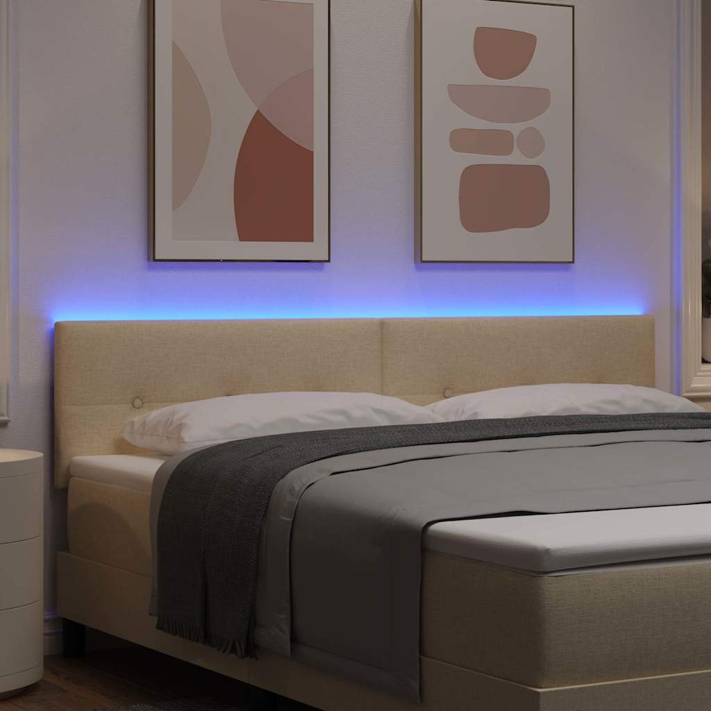 LED sengegavl med LED-lysstrimler Creme 180 cm Stof