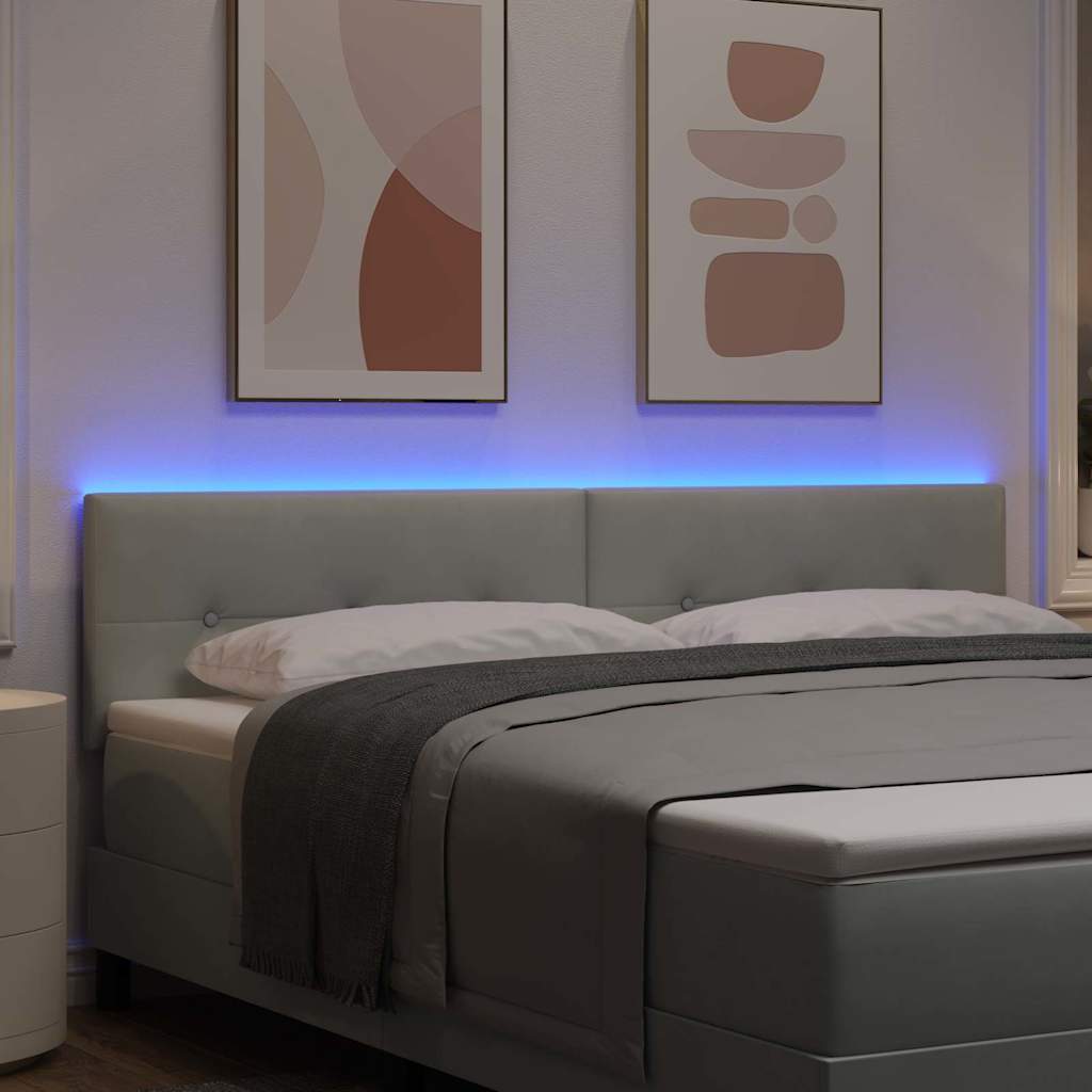 LED sengegavl med LED-lysstrimler Lysegrå 180 cm Fløjl