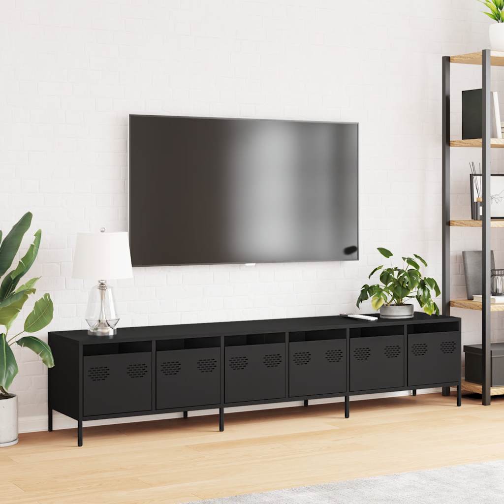 tv-bord 202x39x43,5 cm koldvalset stål sort