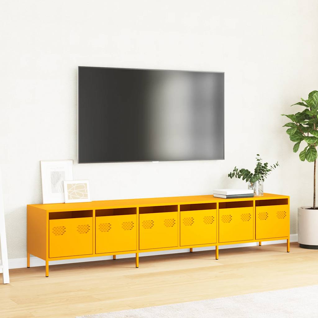 tv-bord 202x39x43,5 cm koldvalset stål sennepsgul