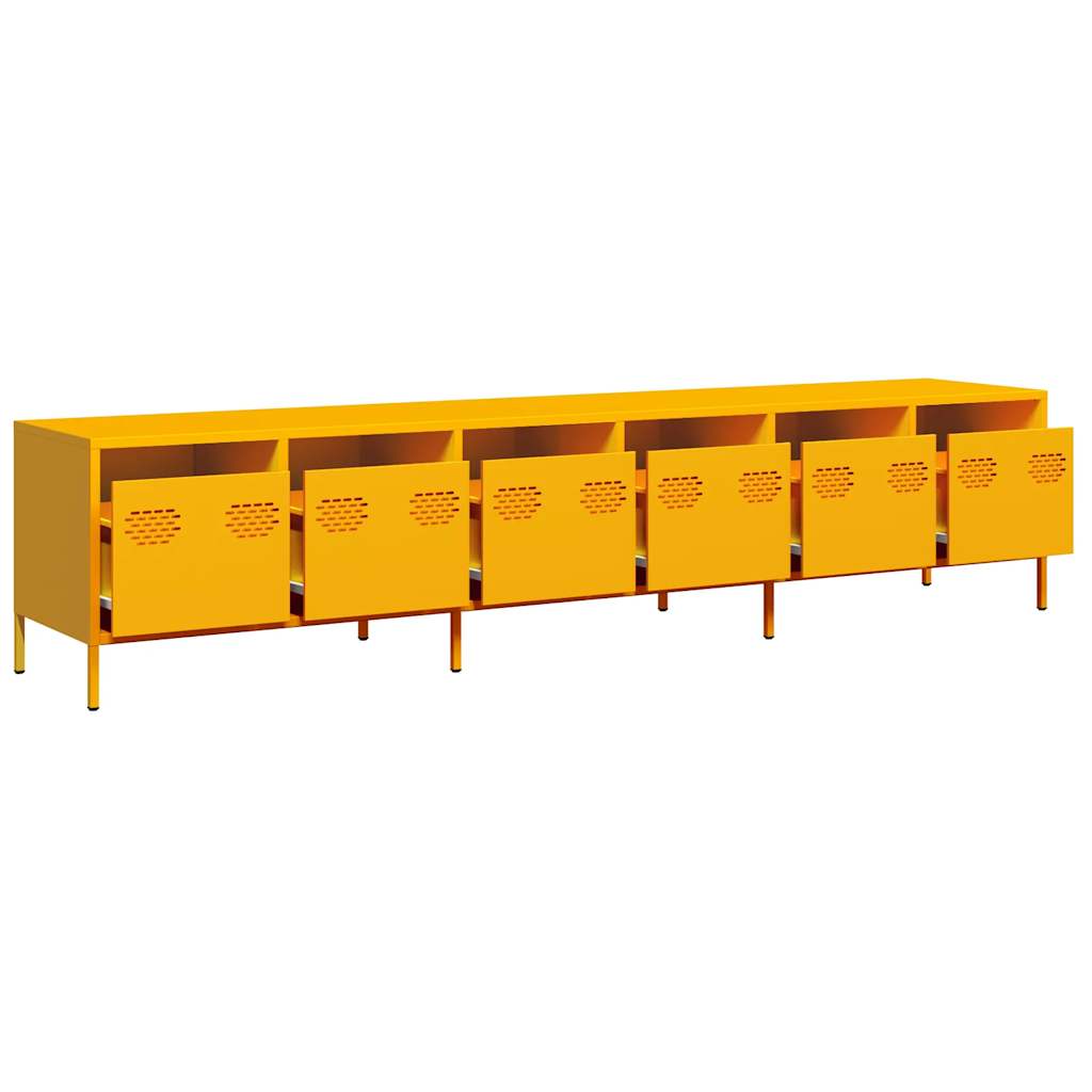 tv-bord 202x39x43,5 cm koldvalset stål sennepsgul