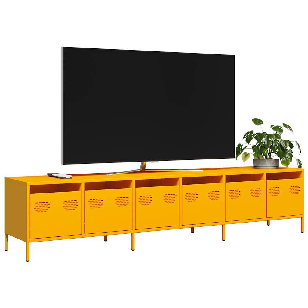 tv-bord 202x39x43,5 cm koldvalset stål sennepsgul
