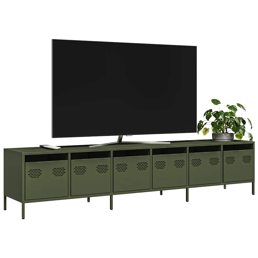 tv-bord 202x39x43,5 cm koldvalset stål olivengrøn'