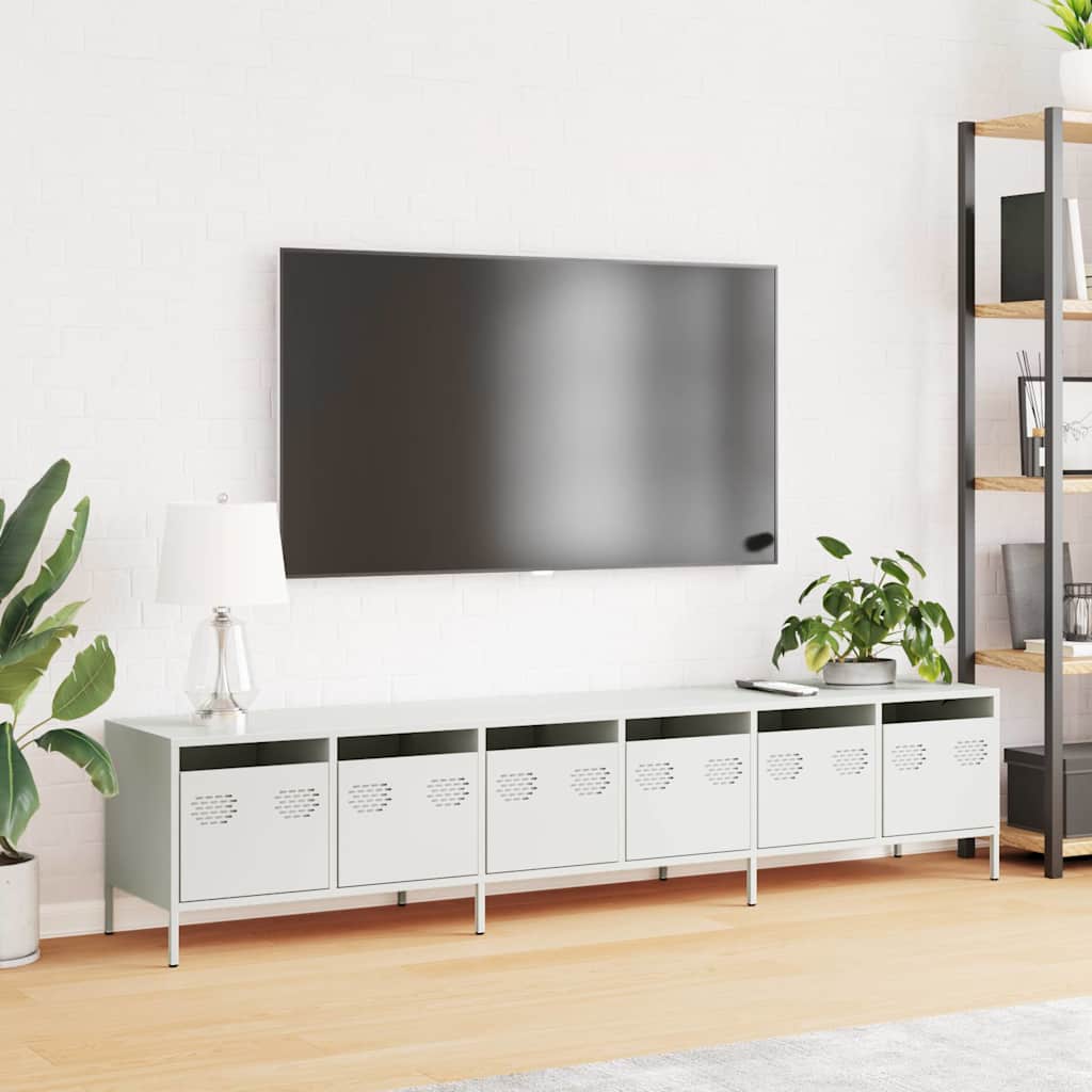 tv-bord 202x39x43,5 cm koldvalset stål hvid