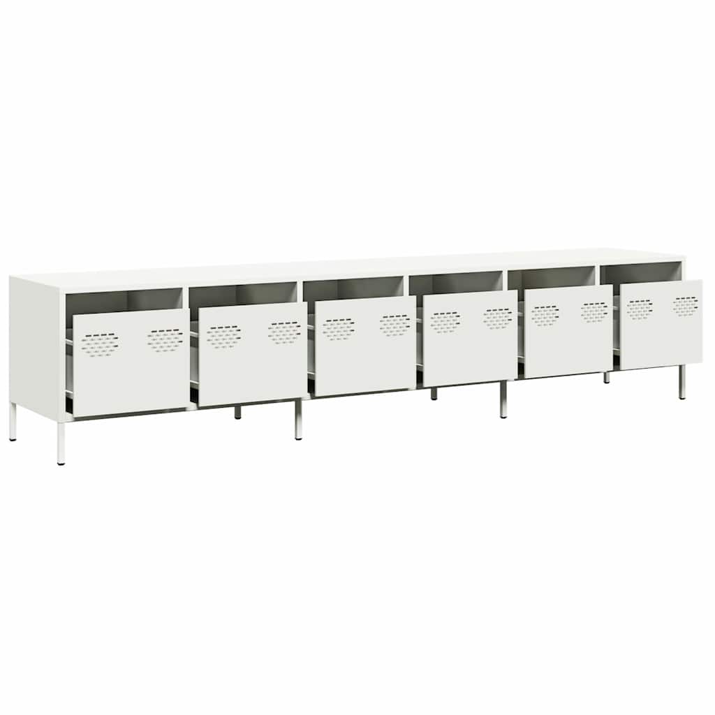tv-bord 202x39x43,5 cm koldvalset stål hvid