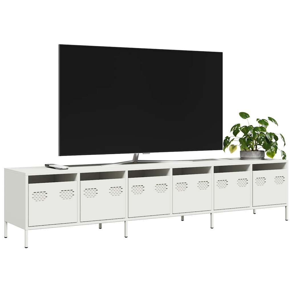 tv-bord 202x39x43,5 cm koldvalset stål hvid