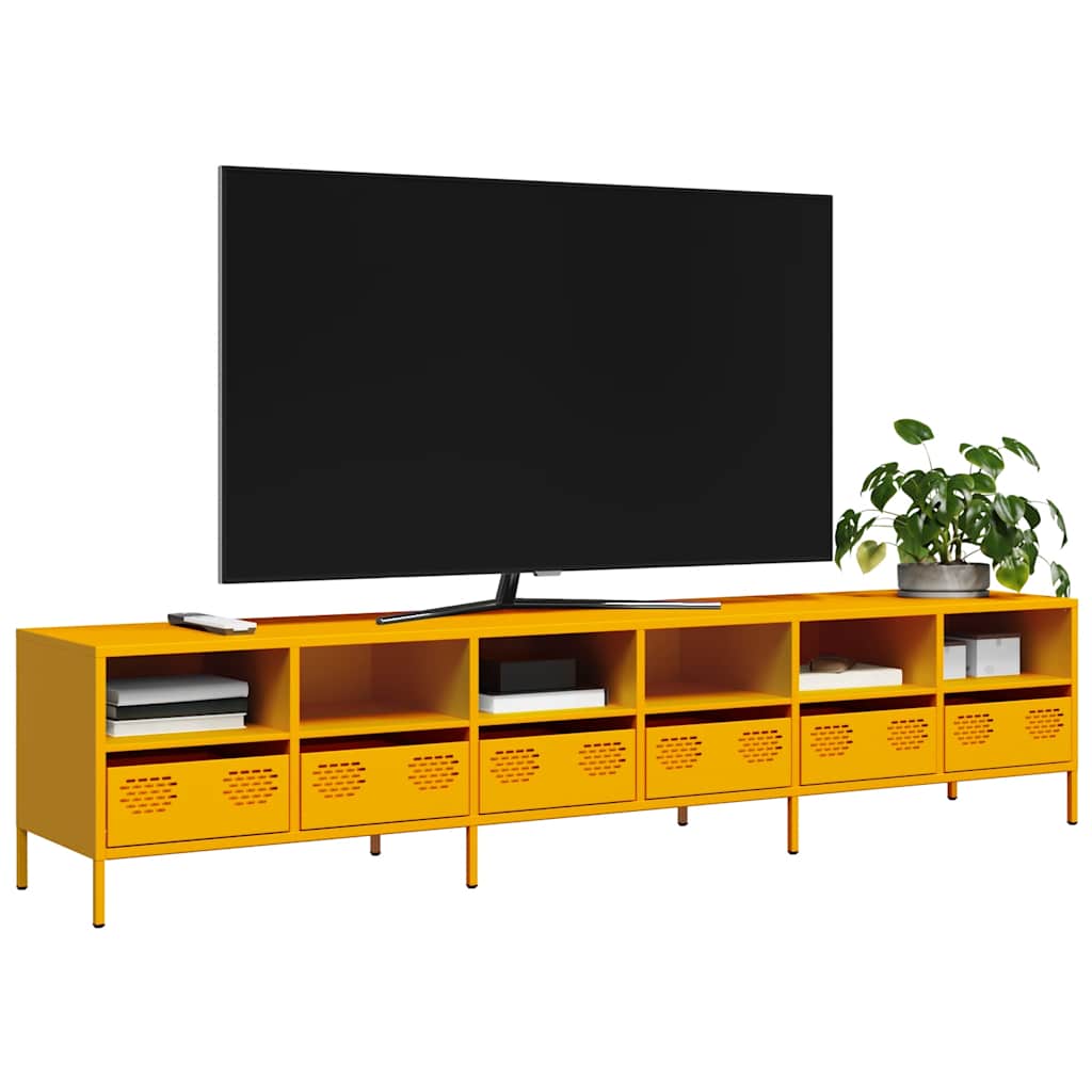 tv-bord 202x39x43,5 cm koldvalset stål sennepsgul