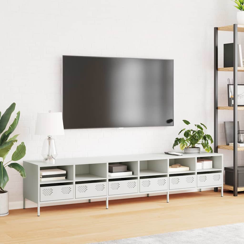 tv-bord 202x39x43,5 cm koldvalset stål hvid
