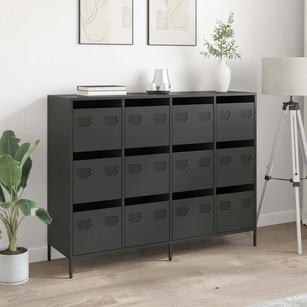 skænk 135x39x103,5 cm koldvalset stål sort