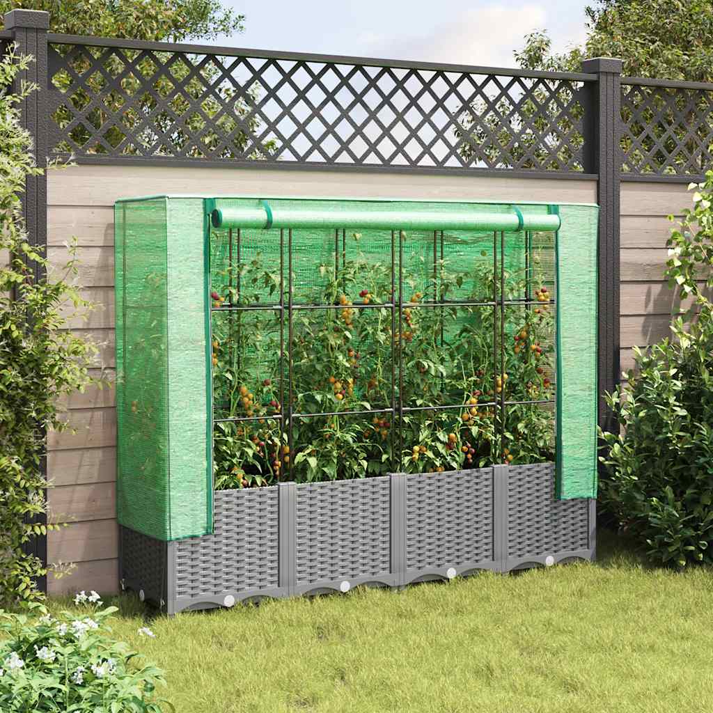 højbed med drivhusovertræk 160x40x138 cm rattan-look