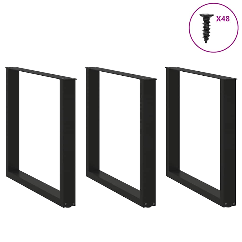 spisebordsben U-formet 3 stk. sort 90 x (72-73) cm stål