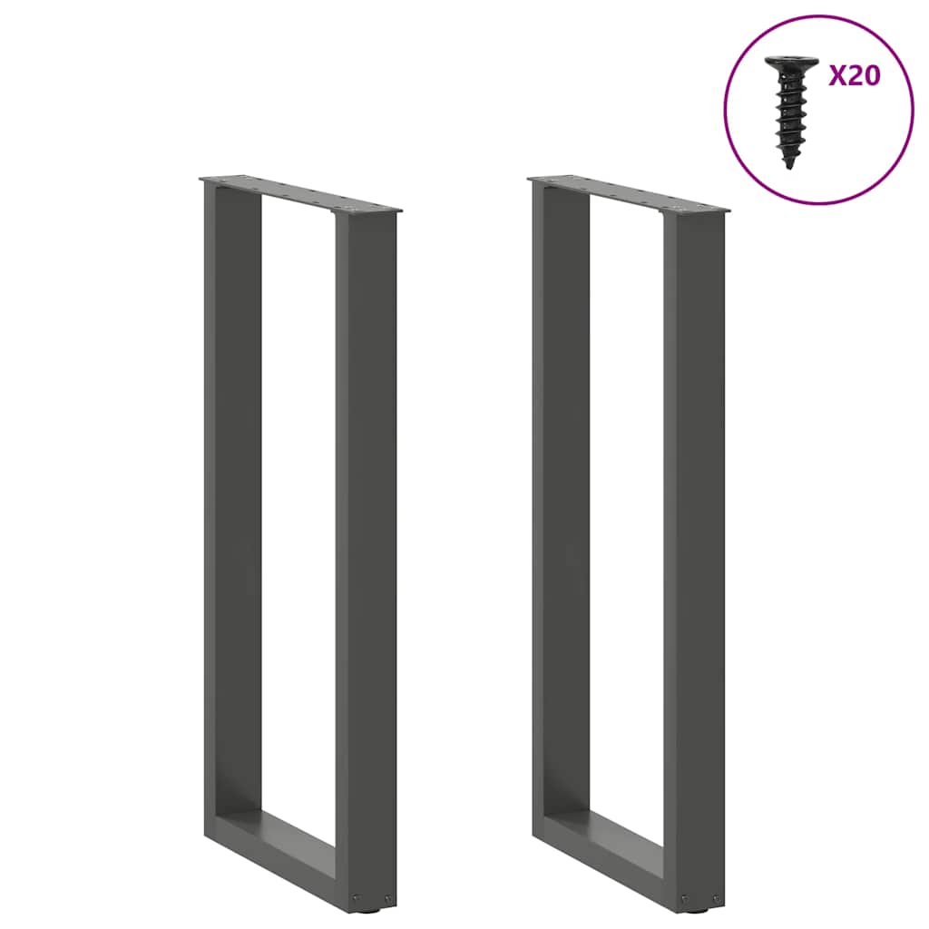 barbordsben U-formet 2 stk. antracit 40x(100-101) cm stål