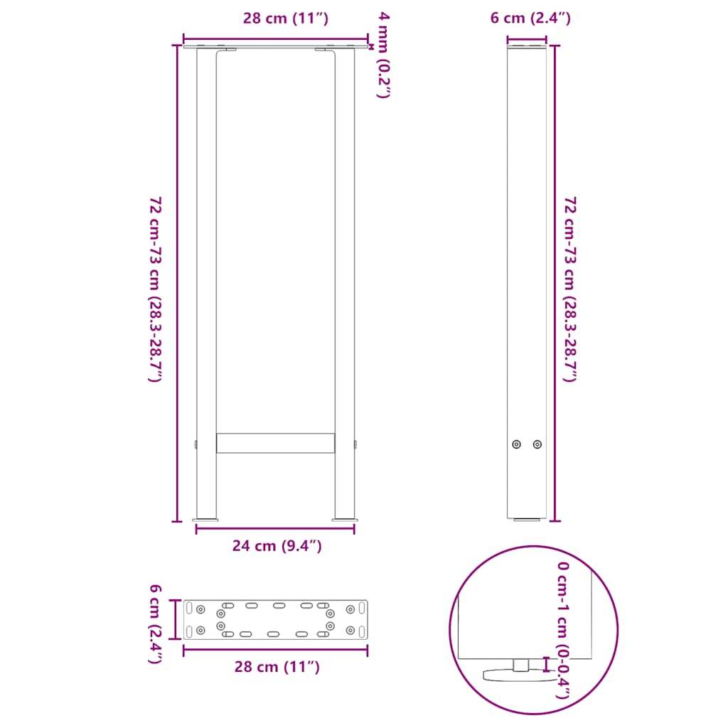 konsolbordben hvide 2 stk. 28 x (72-73) cm stål
