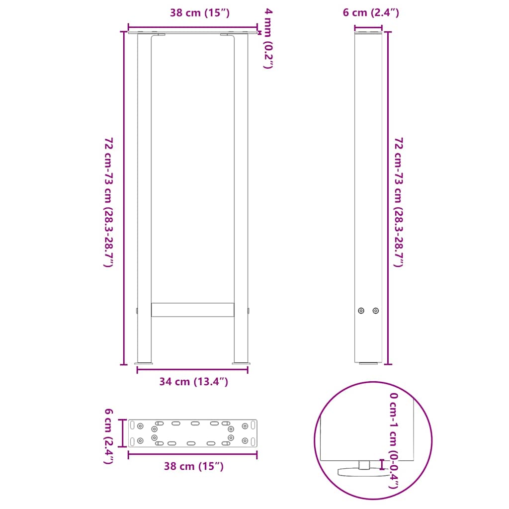 konsolbordben hvide 2 stk. 38 x (72-73) cm stål