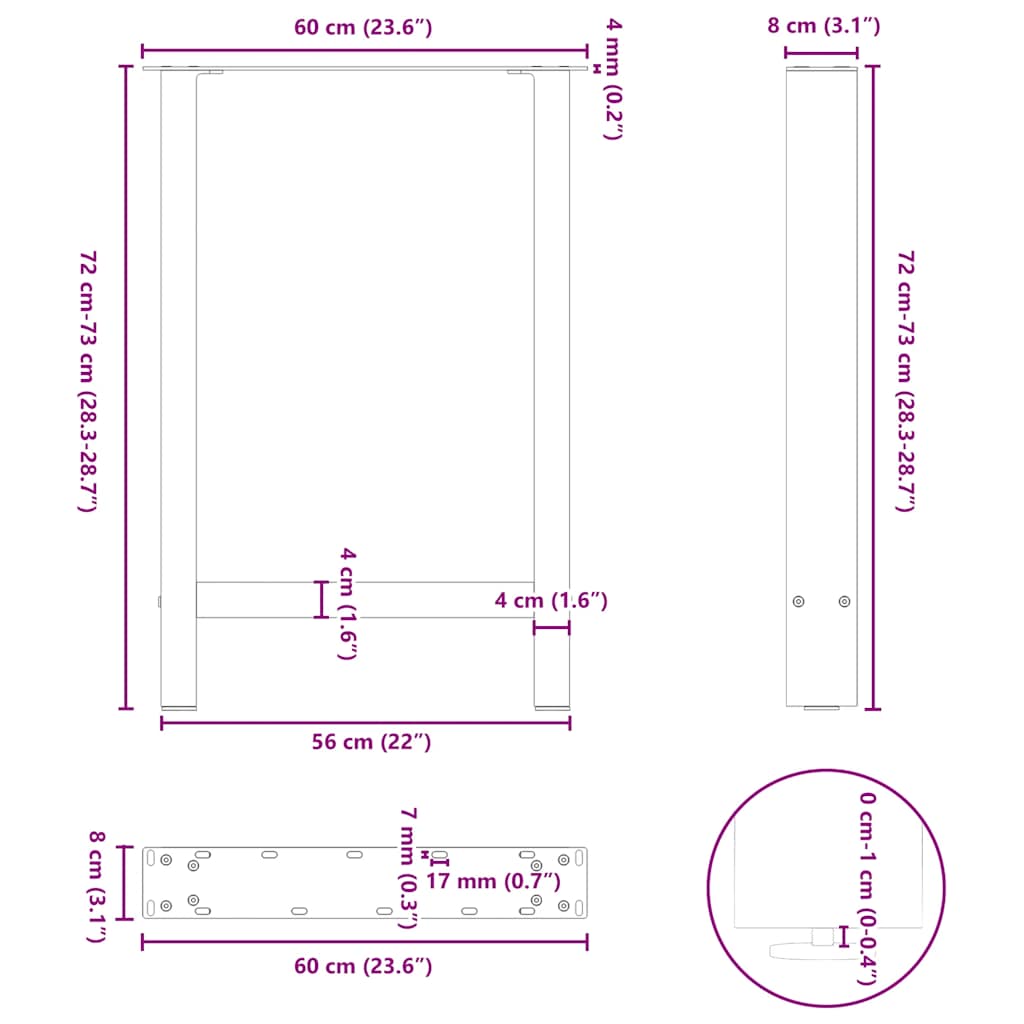 spisebordsben sort 2 stk. 60 x (72-73) cm stål