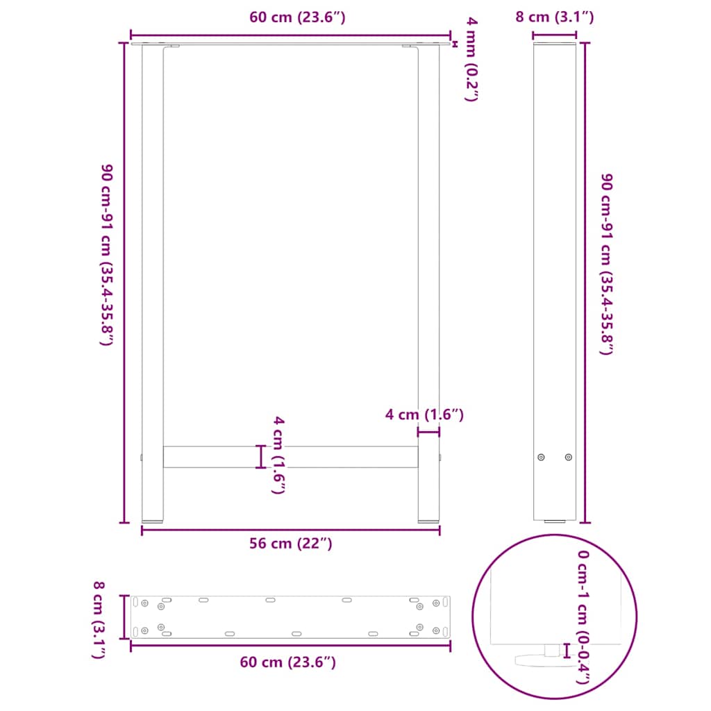 barbordsben antracit 2 stk. 60x(90-91) cm stål