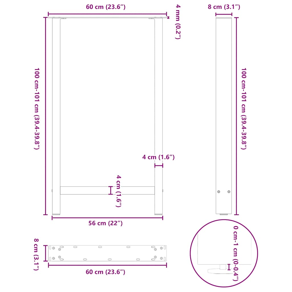 barbordsben antracit 2 stk. 60x(100-101) cm stål
