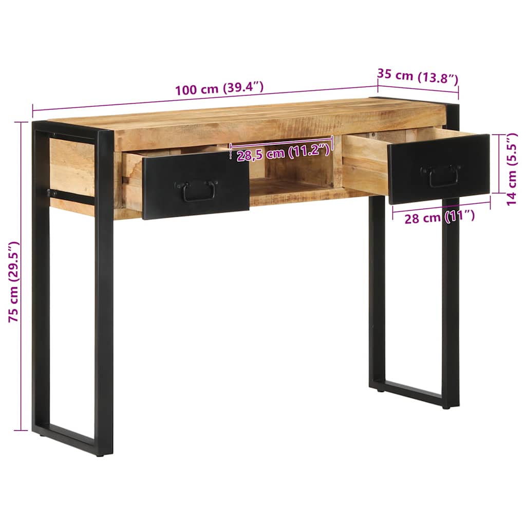 konsolbord 100x35x75 cm massivt ru mangotræ
