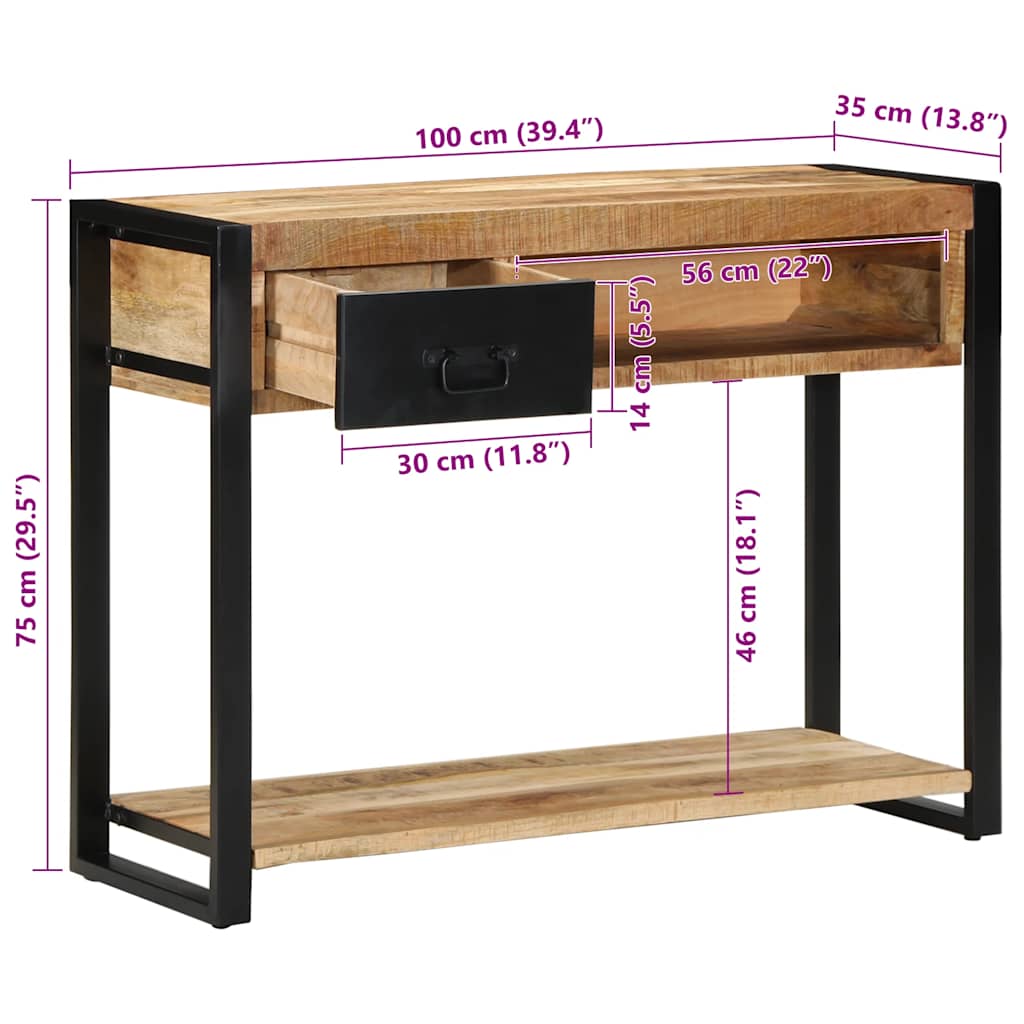 konsolbord 100x35x75 cm massivt ru mangotræ