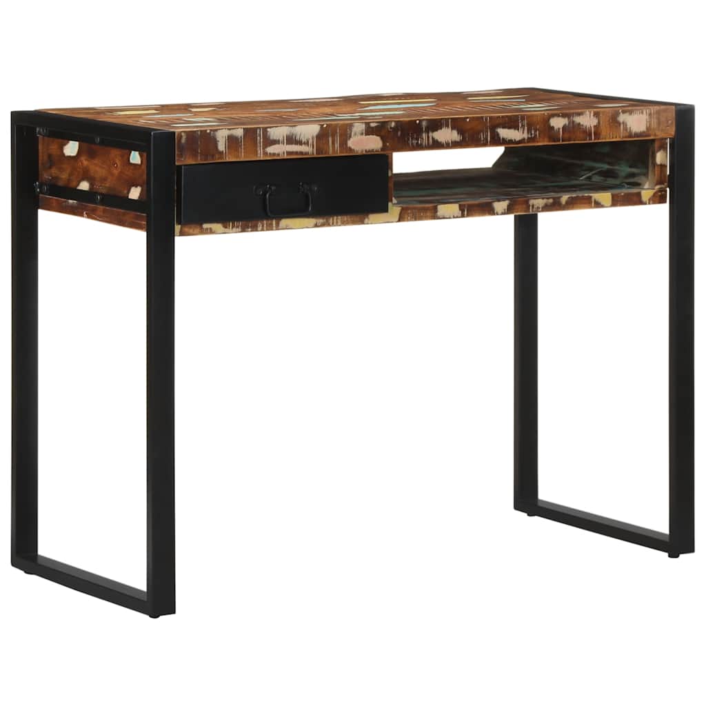 skrivebord 100x50x75 cm massivt genbrugstræ flerfarvet