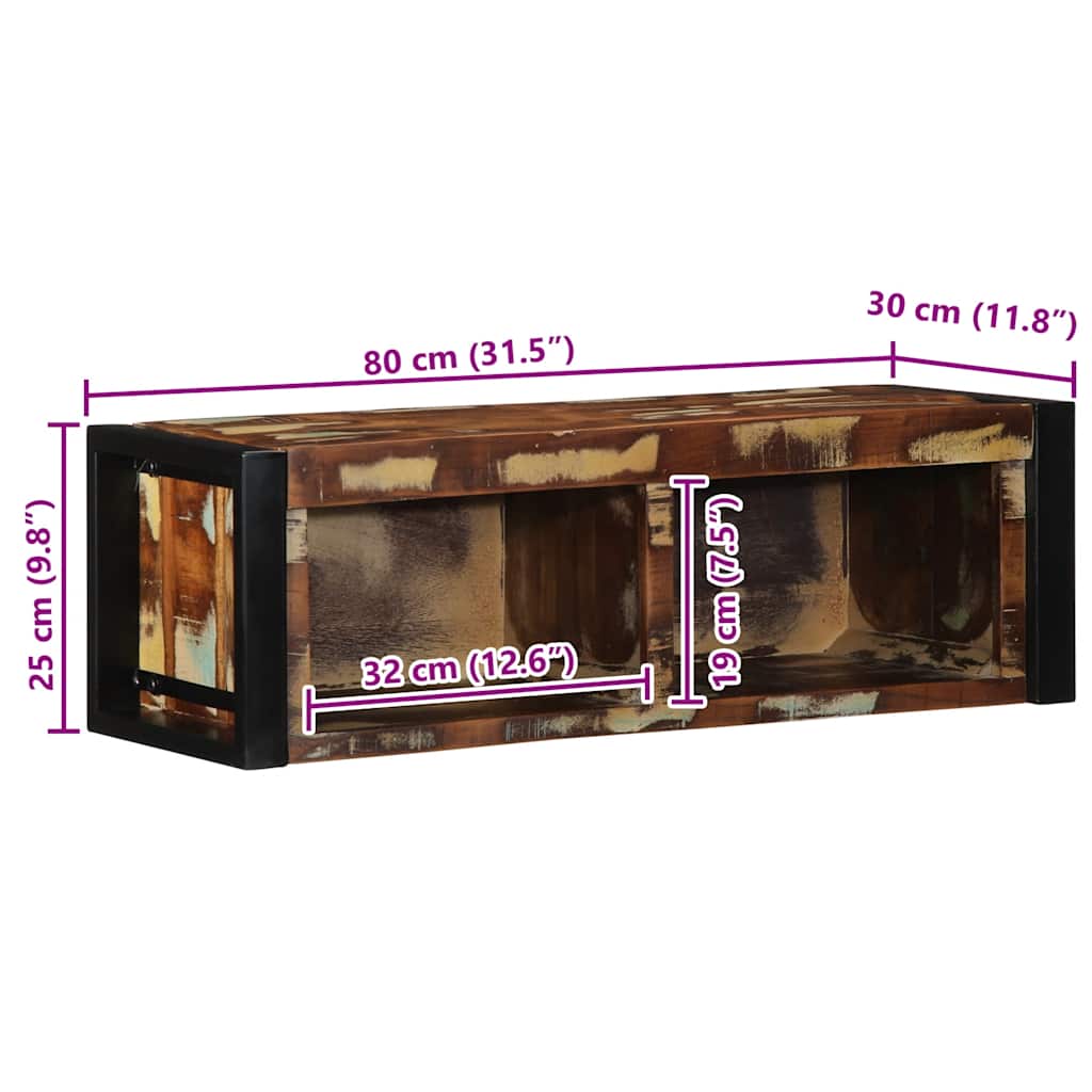 tv-bord 80x30x25 cm massivt genbrugstræ flerfarvet