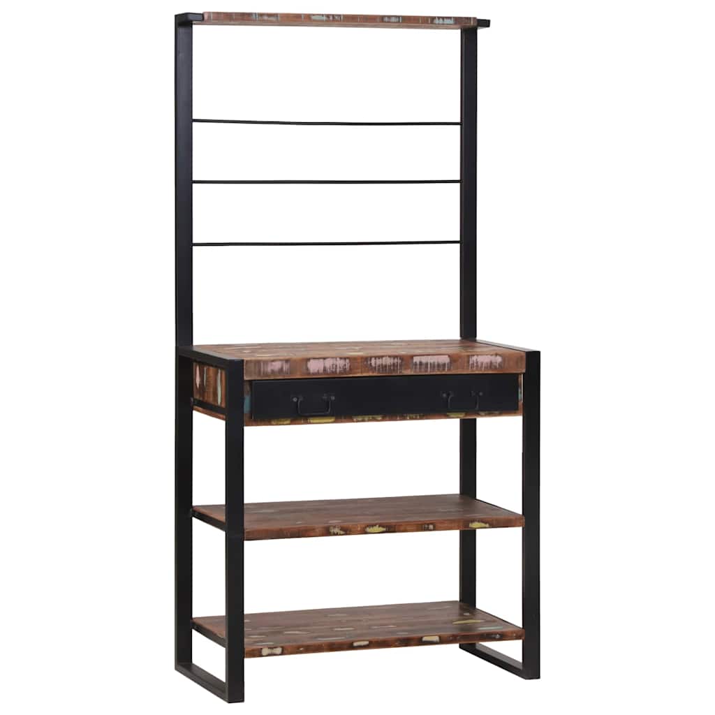 Køkkenreol Mønstret og sort 80 x 40 x 160 cm Solid genbrugs træ
