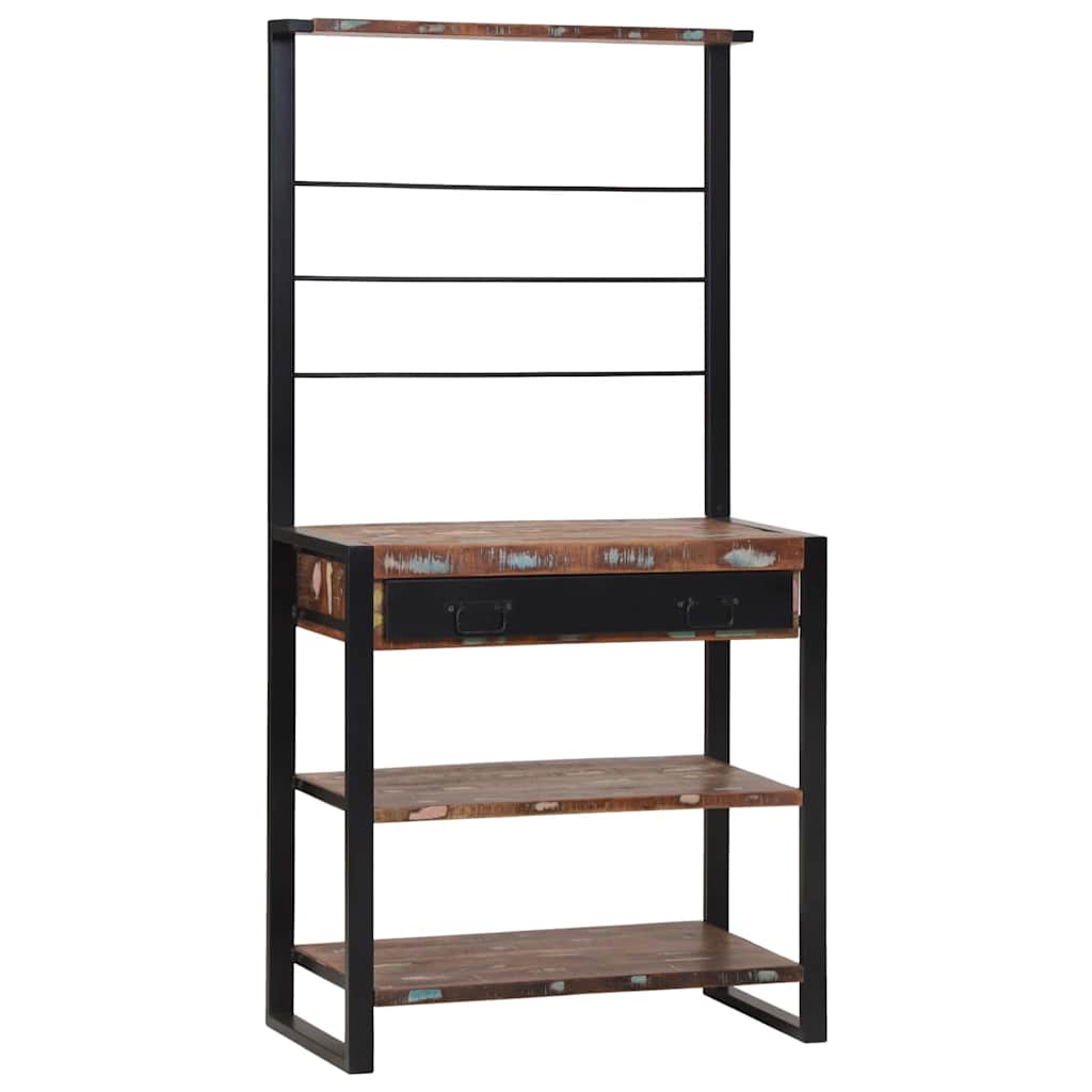 Køkkenreol Mønstret og sort 80 x 40 x 160 cm Solid genbrugs træ