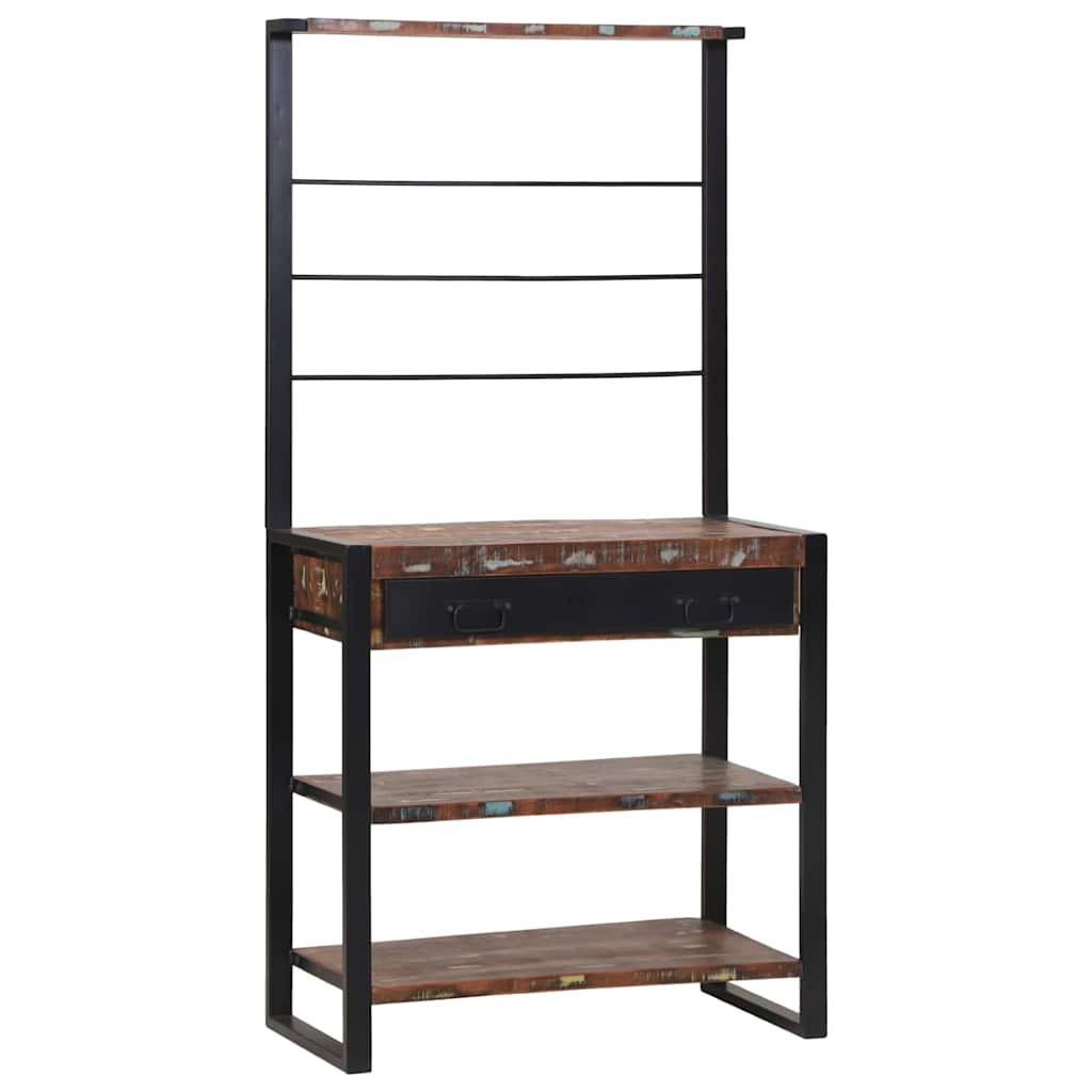 Køkkenreol Mønstret og sort 80 x 40 x 160 cm Solid genbrugs træ