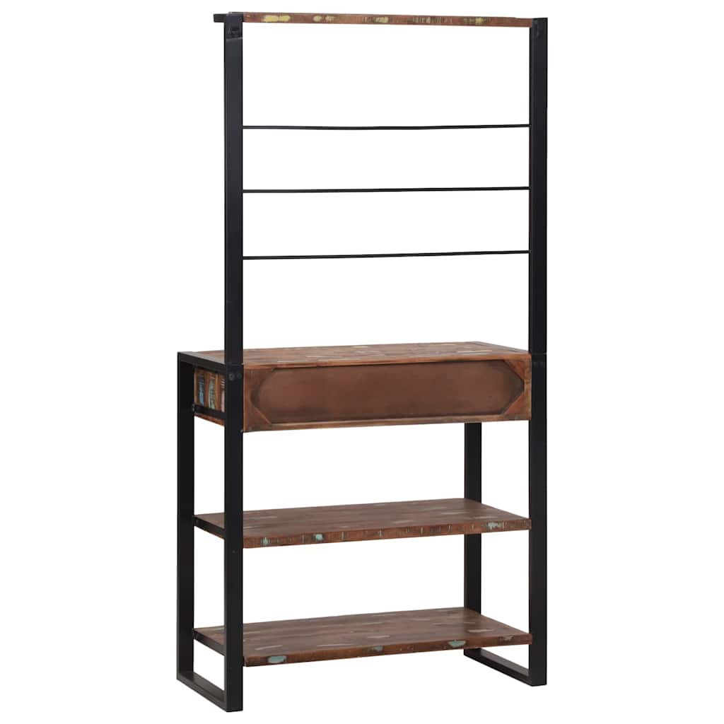 Køkkenreol Mønstret og sort 80 x 40 x 160 cm Solid genbrugs træ