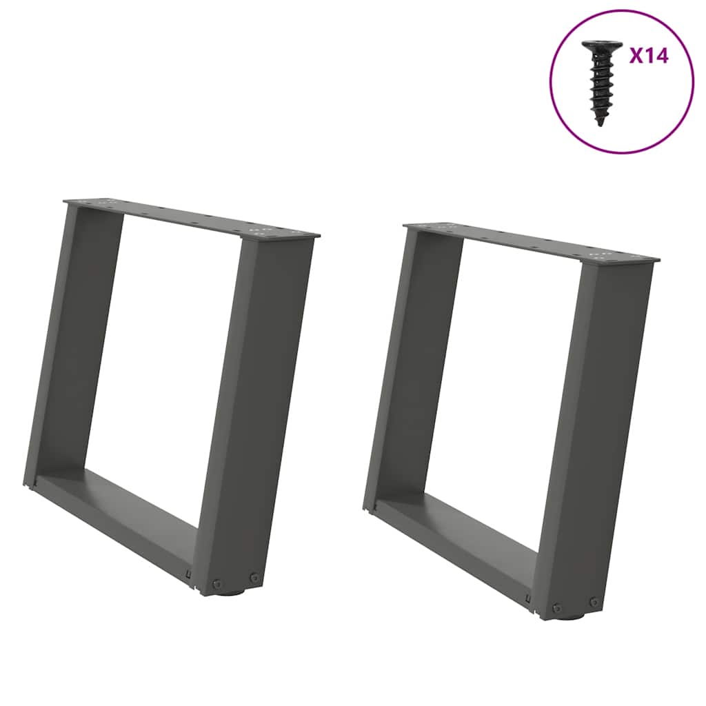 sofabordsben U-formet 2 stk. antracit 60x(42-43) cm stål