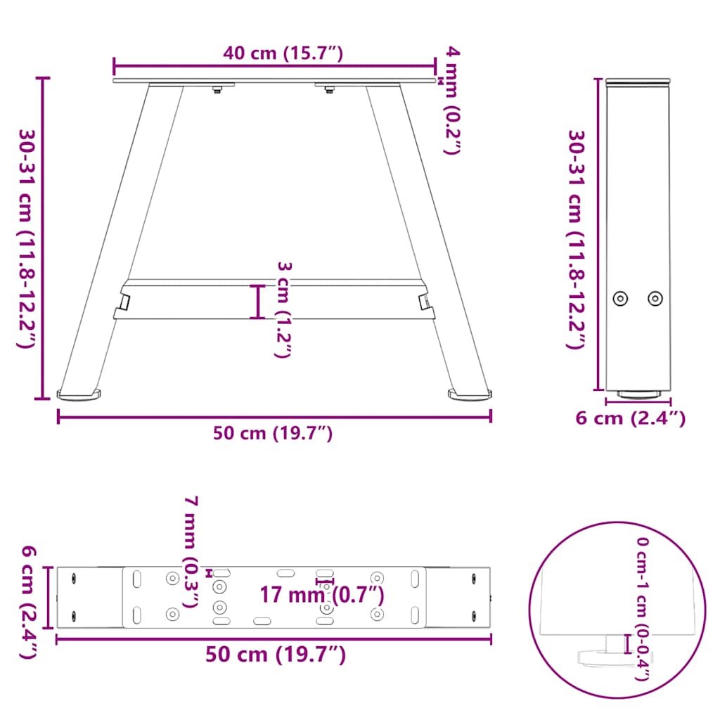 sofabordsben A-formet 2 stk. antracit 50x(30-31) cm stål