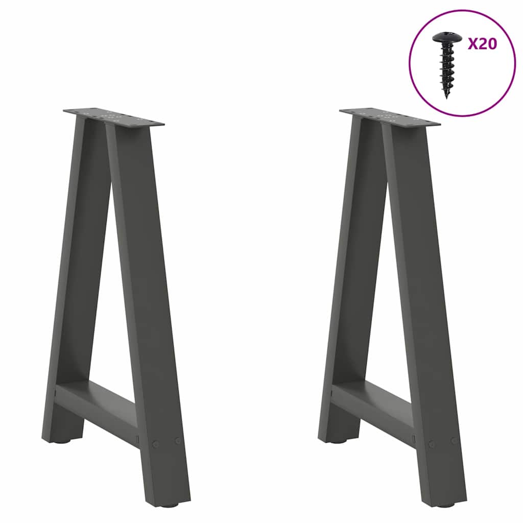 spisebordsben A-formet 2 stk. antracit 60 x (72-73) cm stål