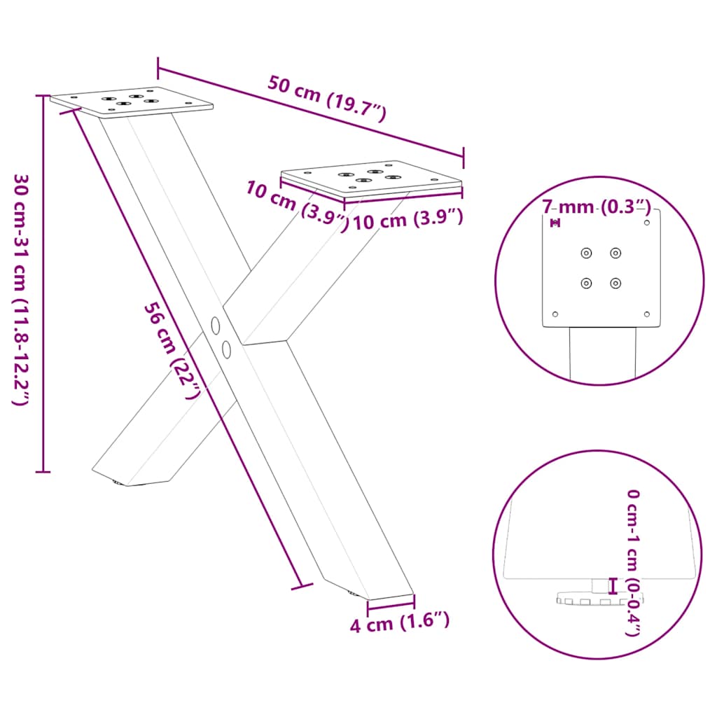 sofabordsben X-formet 2 stk. sort 50x(30-31) cm stål