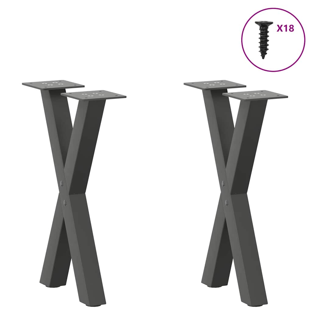 sofabordsben X-formet 2 stk. antracit 28 x (42-43) cm stål