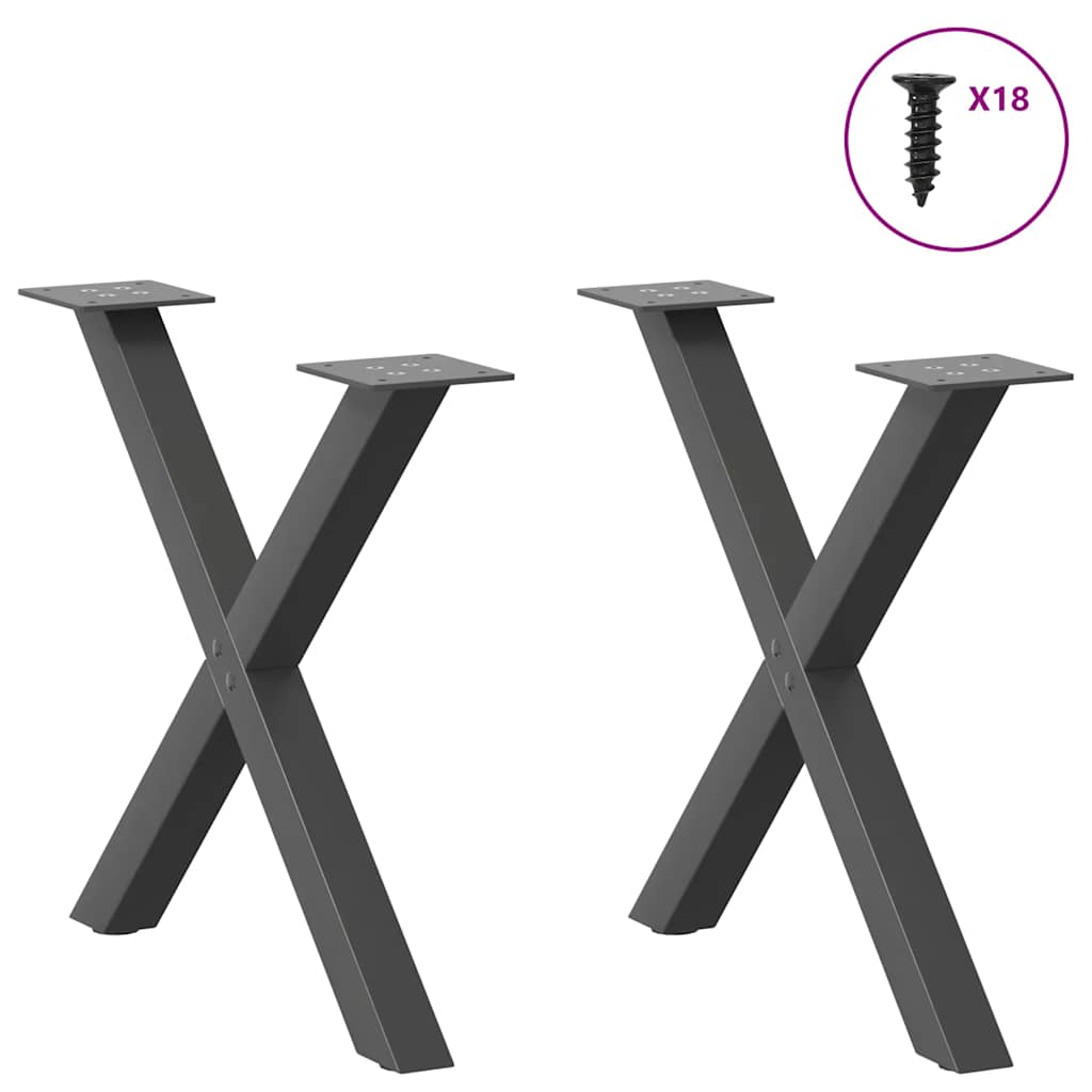 sofabordsben X-formet 2 stk. antracit 50x(42-43) cm stål