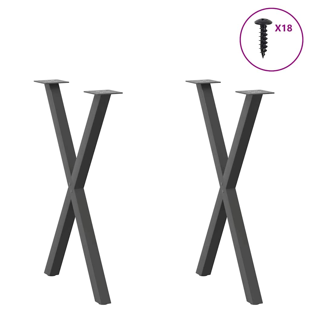 spisebordsben X-formet 2 stk. antracit 57 x (72-73) cm stål