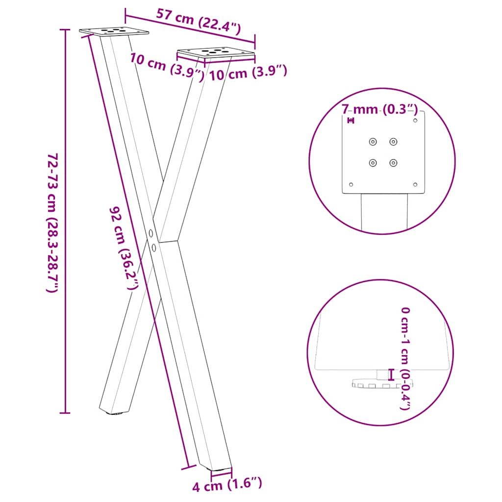 spisebordsben X-formet 2 stk. antracit 57 x (72-73) cm stål