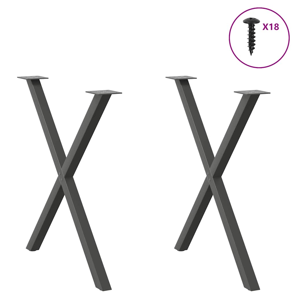 spisebordsben X-formet 2 stk. antracit 80x(72-73) cm stål